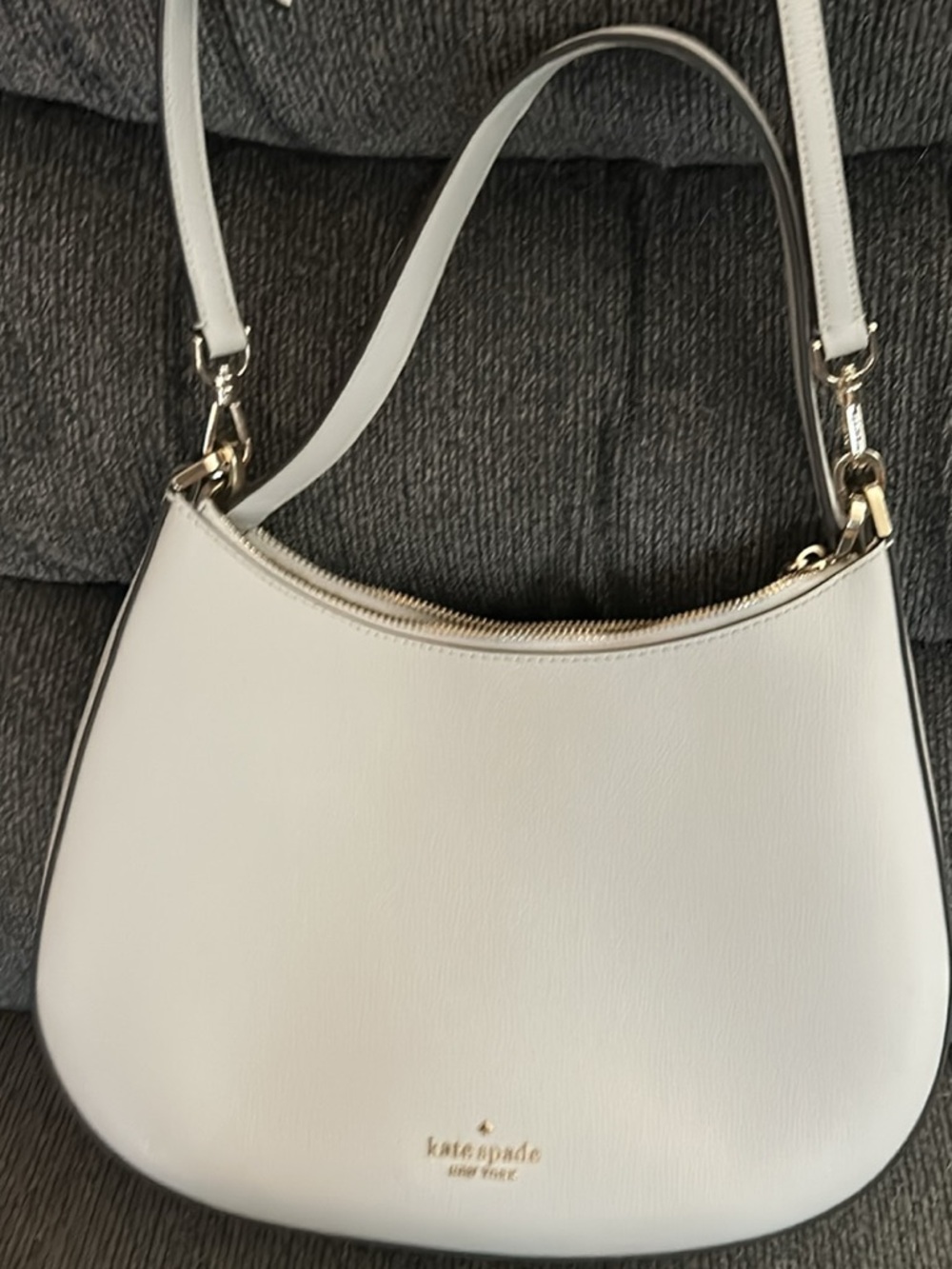 kate spade light grey Leather Crescent Shoulder Bag with Gold Hardware